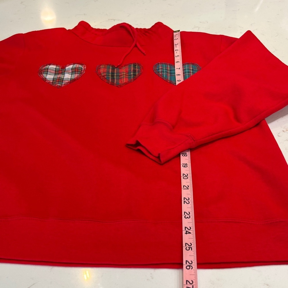 Vintage 90s Sporting Club Tartan Plaid Heart Appliqué Sweatshirt - Picture 10 of 11